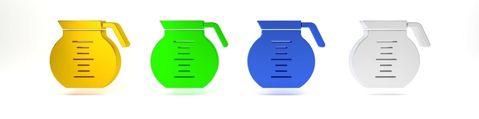 Colorful Coffee pot icon isolated on white background. Minimalism concept. 3D render illustration