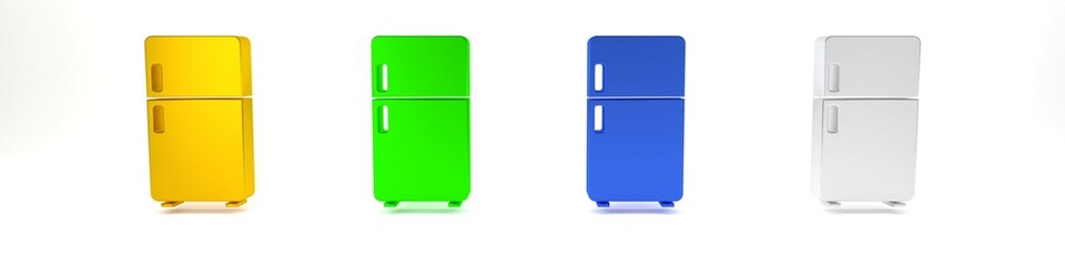 Colorful Refrigerator icon isolated on white background. Fridge freezer refrigerator. Household tech and appliances. Minimalism concept. 3D render illustration