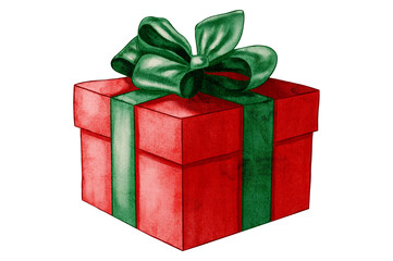 Watercolor Christmas gift. For invitations, greeting cards, printing, textile design, gifts, scrapbooking, wrapping paper. Christmas. New Year. Watercolor drawing. Gift box