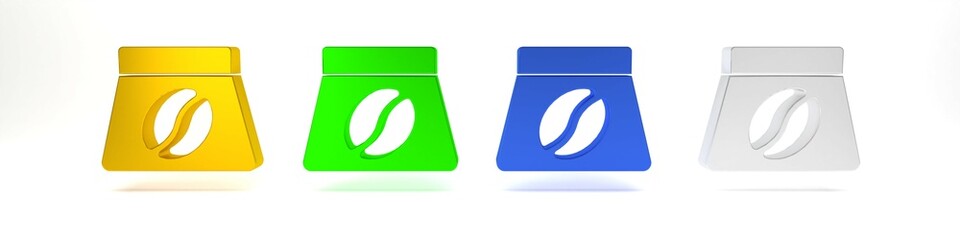 Fototapeta premium Colorful Bag of coffee beans icon isolated on white background. Minimalism concept. 3D render illustration