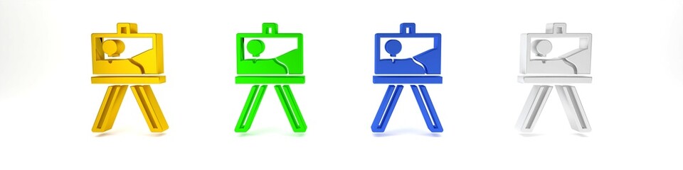 Colorful Wood easel or painting art boards icon isolated on white background. Minimalism concept. 3D render illustration