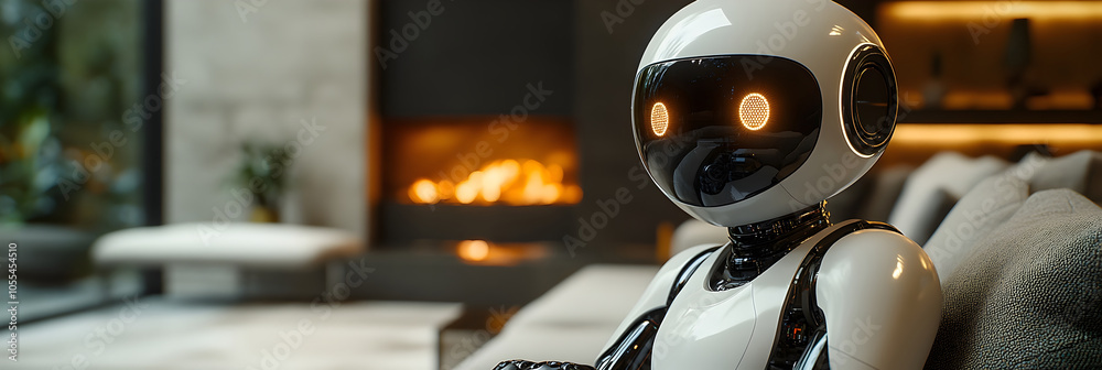 Fototapete a highly advanced and sleek humanoid assistant with cutting-edge sensors,actuators,and luminescent e