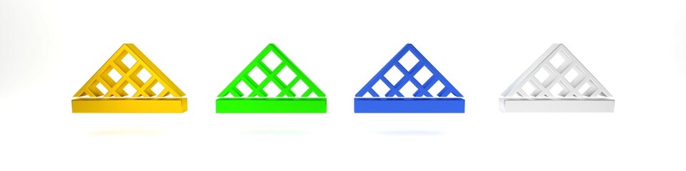 Colorful Louvre glass pyramid icon isolated on white background. Louvre museum. Minimalism concept. 3D render illustration