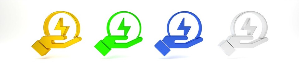 Colorful Lightning bolt icon isolated on white background. Flash sign. Charge flash icon. Thunder bolt. Lighting strike. Minimalism concept. 3D render illustration