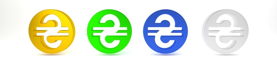 Obraz premium Colorful Ukrainian hryvnia icon isolated on white background. Minimalism concept. 3D render illustration