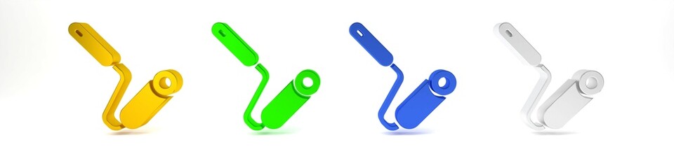Colorful Paint roller brush icon isolated on white background. Minimalism concept. 3D render illustration