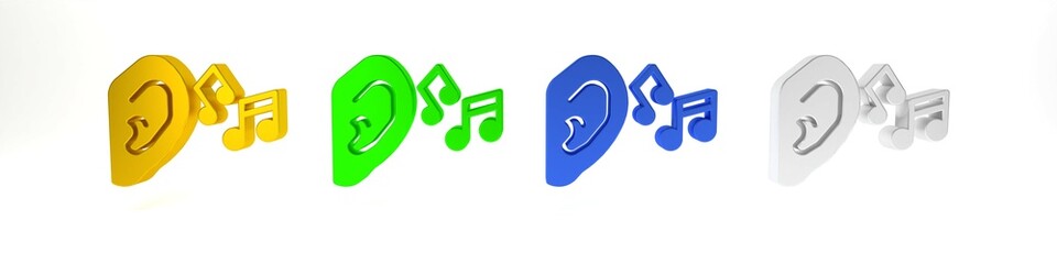 Obraz premium Colorful Ear listen sound signal icon isolated on white background. Ear hearing. Minimalism concept. 3D render illustration