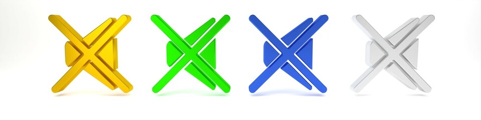 Colorful Speaker mute icon isolated on white background. No sound icon. Volume Off symbol. Minimalism concept. 3D render illustration