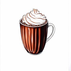 A coffee drink hand drawn with colored pencils, style watercolor, isolated, clipart