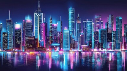 Abstract Modern Cityscape: A Panoramic 3D Illustration Journey