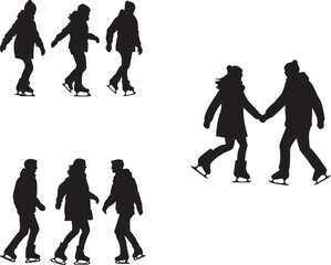 Silhouette of a friends ice skating, vector silhouette