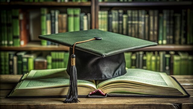 Graduation Cap on a Book of Knowledge - Aerial Photography Capture of Education Symbolism
