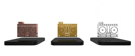 Colorful DJ remote for playing and mixing music icon isolated on white background. DJ mixer complete with vinyl player and remote control. Minimalism concept. 3D render illustration