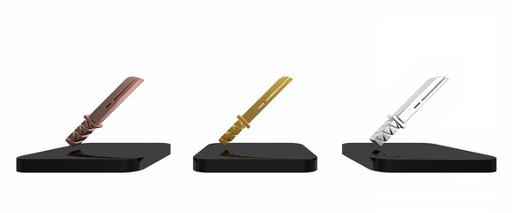 Colorful Traditional Japanese katana icon isolated on white background. Japanese sword. Minimalism concept. 3D render illustration