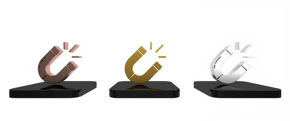 Colorful Magnet icon isolated on white background. Horseshoe magnet, magnetism, magnetize, attraction. Minimalism concept. 3D render illustration