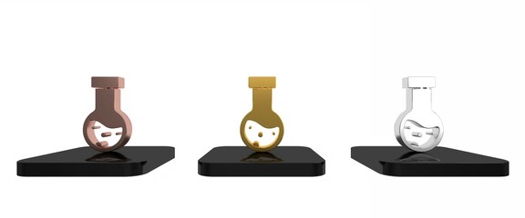 Colorful Test tube and flask chemical laboratory test icon isolated on white background. Laboratory glassware sign. Minimalism concept. 3D render illustration