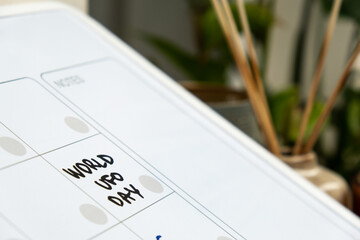 WORLD UFO DAY on calendar to remind important event appointment Monthly PLANNER. Magnetic board...