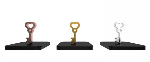 Colorful Key in heart shape icon isolated on white background. Valentines day. Minimalism concept. 3D render illustration