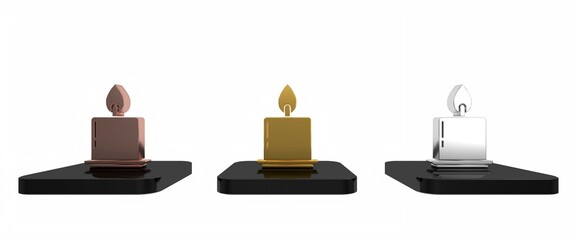 Colorful Burning candle in candlestick icon isolated on white background. Cylindrical candle stick with burning flame. Minimalism concept. 3D render illustration