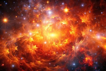 Fototapeta premium Deep space galaxy background with vibrant orange and red colors from supernovae explosions, explosion, stars, galaxies, space, universe