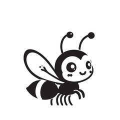 Friendly bees set in different style. Happy flying bees with big kind eyes. Vector isolated on white background.