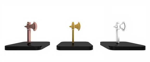 Colorful Medieval axe icon isolated on white background. Battle axe, executioner axe. Minimalism concept. 3D render illustration