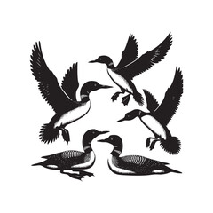 Obraz premium Bird Silhouette vector art illustration. black Duck set vector design.