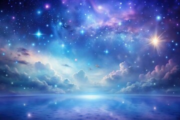 Naklejka premium Dreamy and ethereal background with a celestial night sky and stars in shades of blue and purple, space, atmospheric