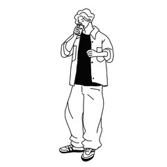 珈琲を飲む男性ベクター線画