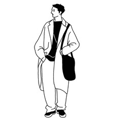 若い男性、おしゃれのベクター線画