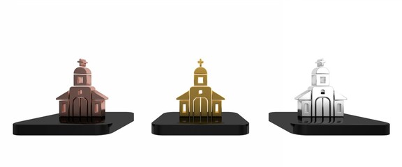 Colorful Church building icon isolated on white background. Christian Church. Religion of church. Minimalism concept. 3D render illustration