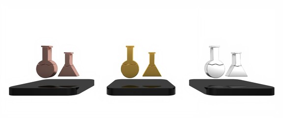 Colorful Test tube and flask icon isolated on white background. Chemical laboratory test. Laboratory glassware. Minimalism concept. 3D render illustration