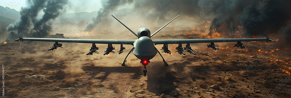 Fototapete Autonomous drone armies monitoring and controlling human populations through advanced futuristic technology and intelligence in a dystopian cyberpunk-inspired scenario.