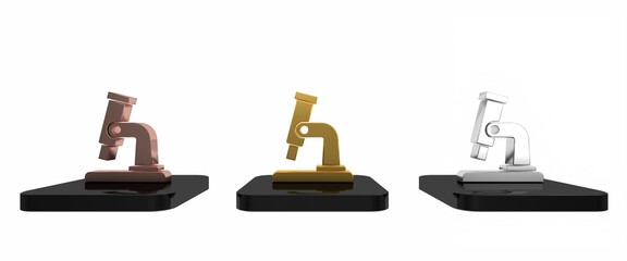 Colorful Microscope icon isolated on white background. Chemistry, pharmaceutical instrument, microbiology magnifying tool. Minimalism concept. 3D render illustration