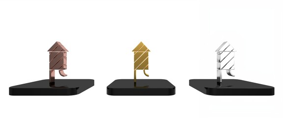 Colorful Firework rocket icon isolated on white background. Concept of fun party. Explosive pyrotechnic symbol. Minimalism concept. 3D render illustration