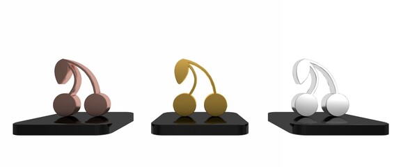 Colorful Cherry icon isolated on white background. Fruit with leaf symbol. Minimalism concept. 3D render illustration