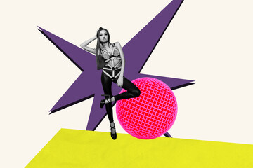 Composite trend artwork sketch image photo collage of young lady stand model posing dancer hot sexy...