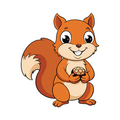 Obraz premium A cute squirrel holding a walnut vector illustration, isolated on white background.