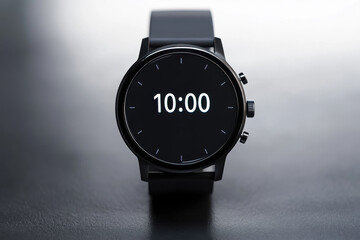 Smart watch, digital display with black background. Black background.