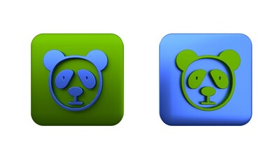 Colorful Cute panda face icon isolated on white background. Animal symbol. Square button. 3D render illustration © Vadim