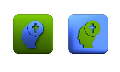 Colorful Man graves funeral sorrow icon isolated on white background. The emotion of grief, sadness, sorrow, death. Square button. 3D render illustration