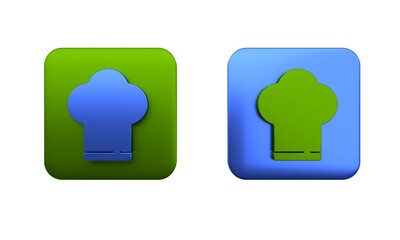 Colorful Chef hat icon isolated on white background. Cooking symbol. Cooks hat. Square button. 3D render illustration