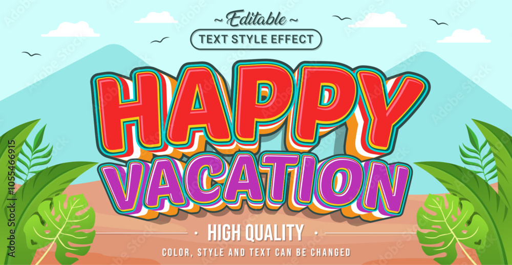 Poster editable text style effect - happy vacation text style theme.