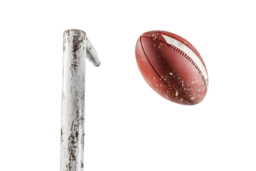 A football striking the goalpost, capturing a moment of intense action during a game