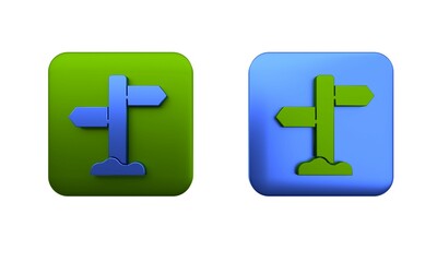 Obraz premium Colorful Road traffic sign. Signpost icon isolated on white background. Pointer symbol. Street information sign. Direction sign. Square button. 3D render illustration