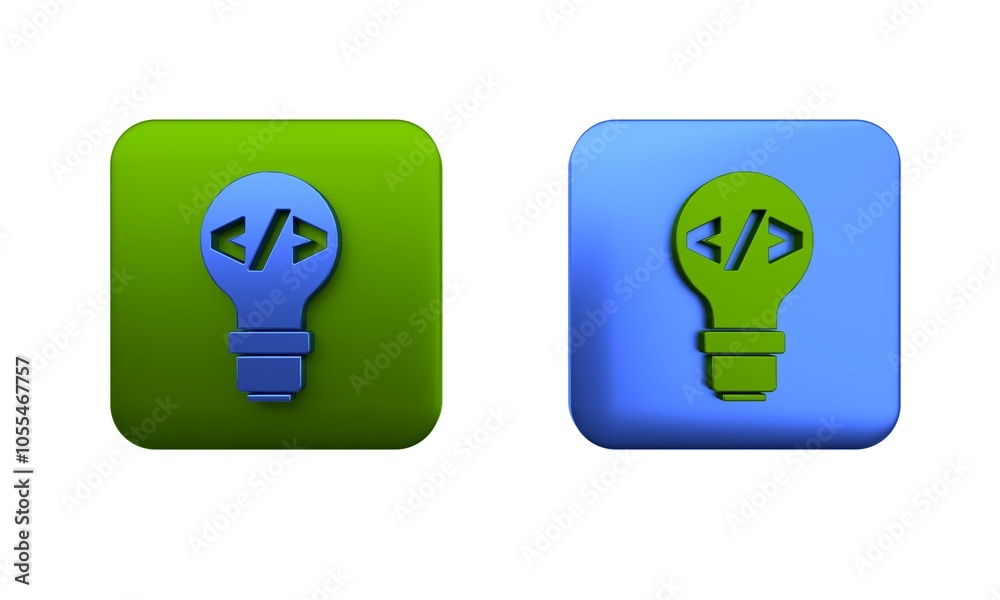 Poster colorful web design and front end development icon isolated on white background. square button. 3d r