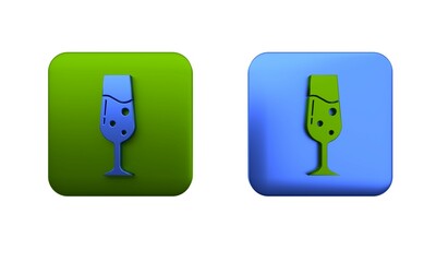 Colorful Glass of champagne icon isolated on white background. Square button. 3D render illustration