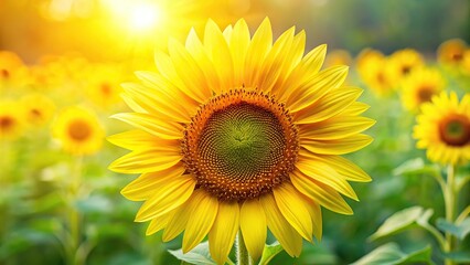 Close-up of a single bright yellow sunflower facing the camera with gentle petals, bright, flower, nature, blossom