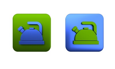 Obraz premium Colorful Kettle with handle icon isolated on white background. Teapot icon. Square button. 3D render illustration