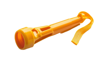 Bright yellow flashlight with a strap, lighting up dark spaces during nighttime exploration